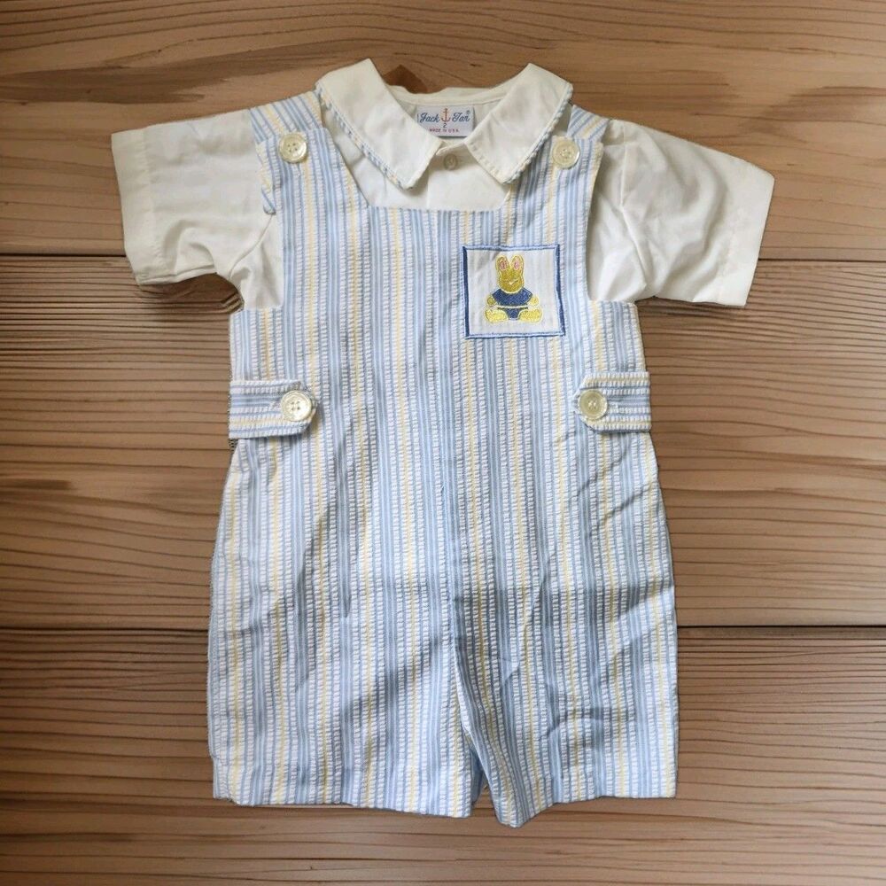 Vtg Jack Tar 2-piece Set Boy Overalls & Shirt Bunny Rabbit  Size 2 Made In USA